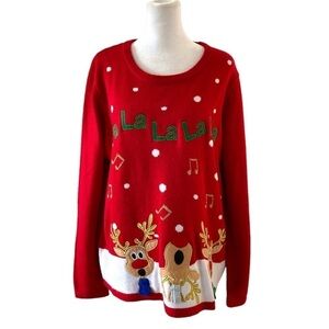 Holiday Time XL 16 18 Ugly Christmas sweater reindeer red green white